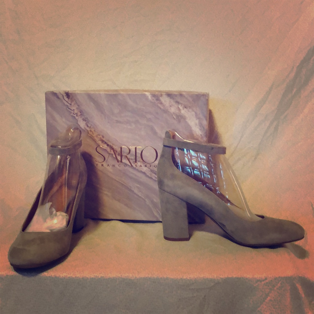 Nwt Franco Sarto Grey Suede Stacked Heel W Straps